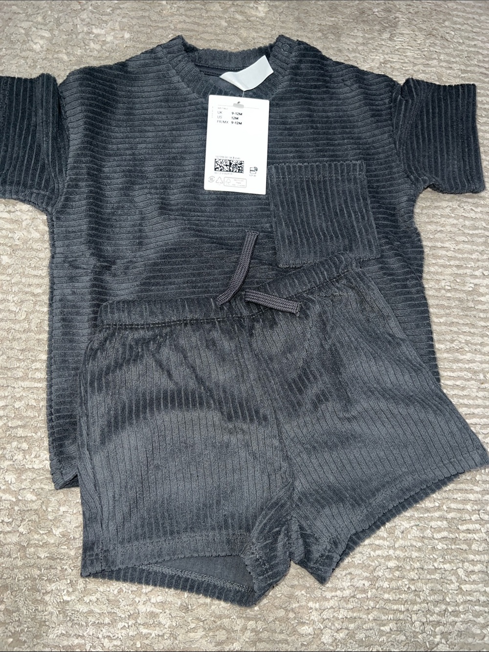 H&M- Kids Ribbed Short Sleeve Pajama Set - Charcoal